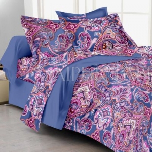 Blue Base Pink And Purple Floral Print Double Bed Sheet