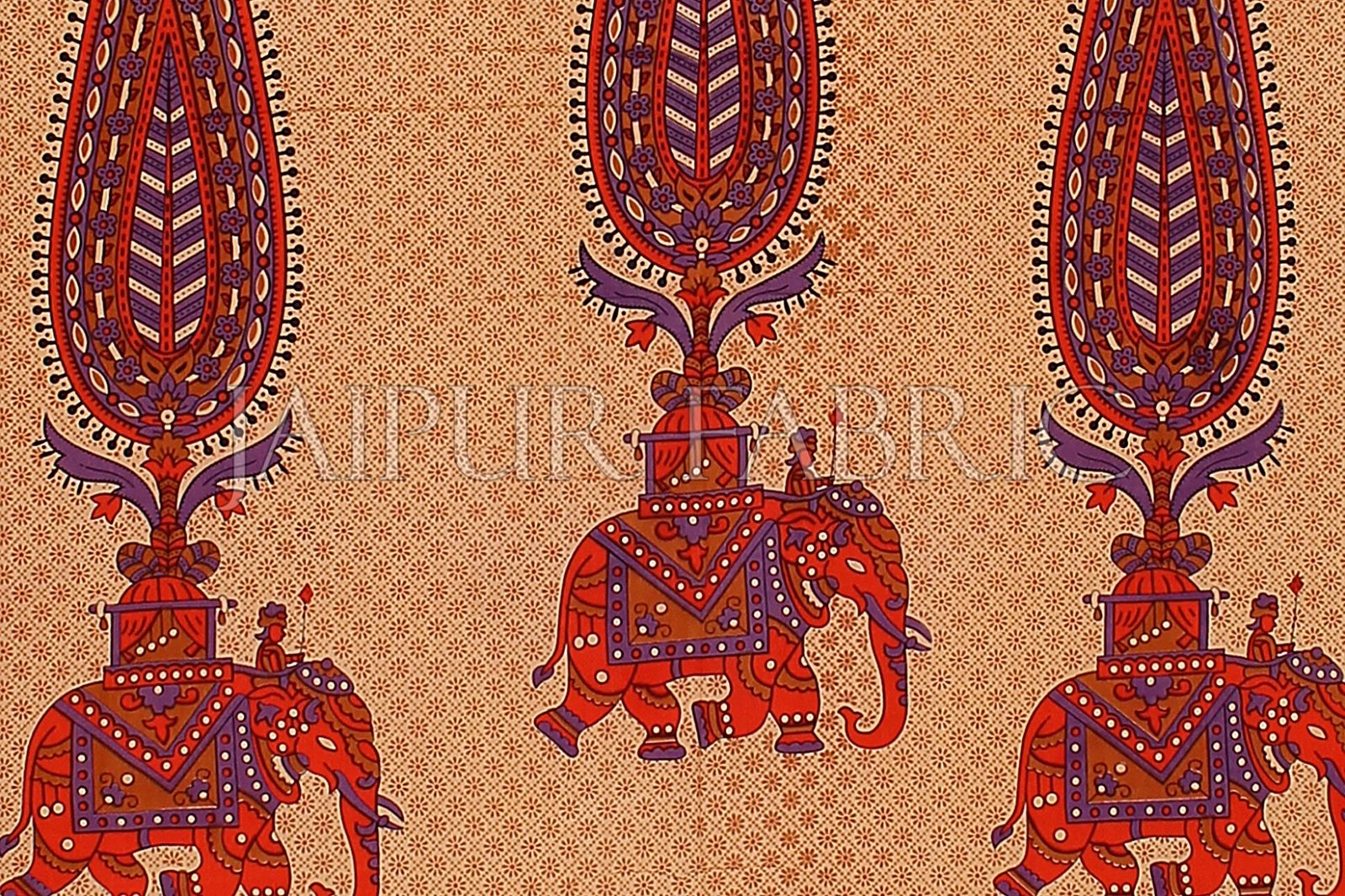 Red Border Leaf With Elephant Print Fine Cotton Double Bed Sheet