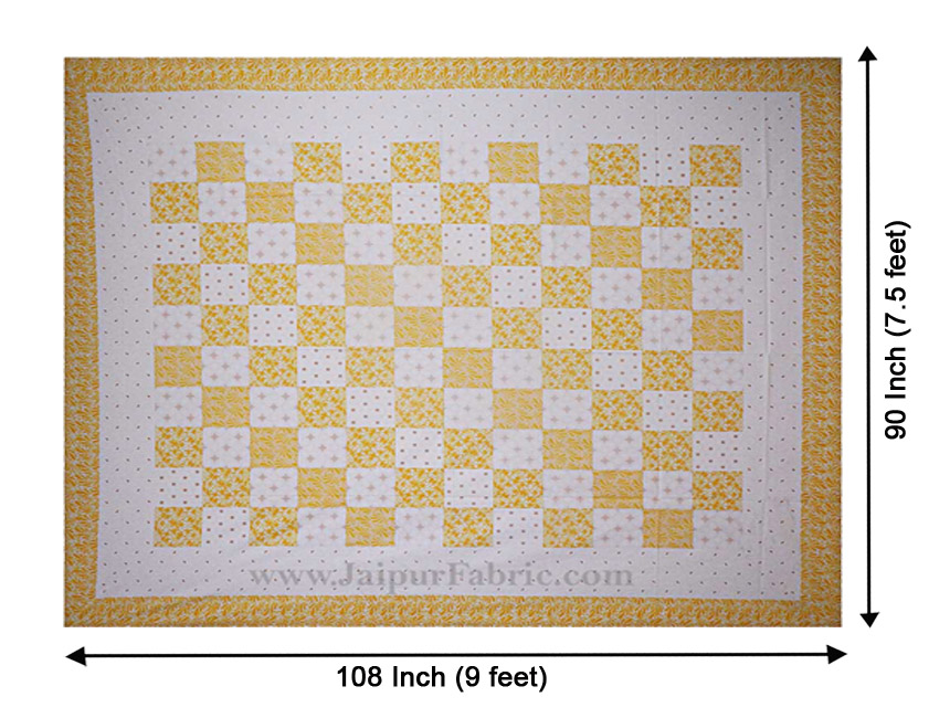 Double Bedsheet Checkered Lemon Yellow Golden Print
