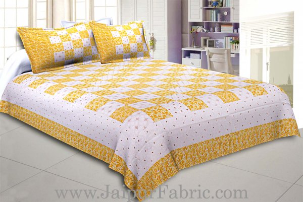 Double Bedsheet Checkered Lemon Yellow Golden Print