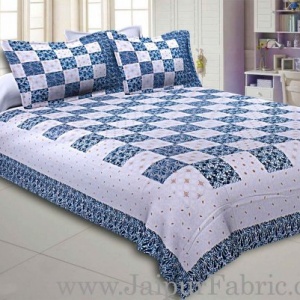 Double Bedsheet Checkered Blue Golden Print