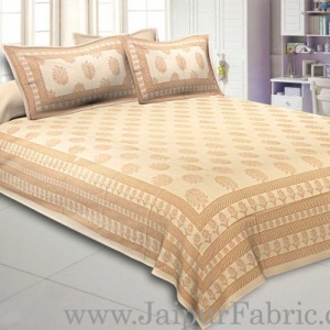 Double Bedsheet Elegant Brown Golden Flowery Print