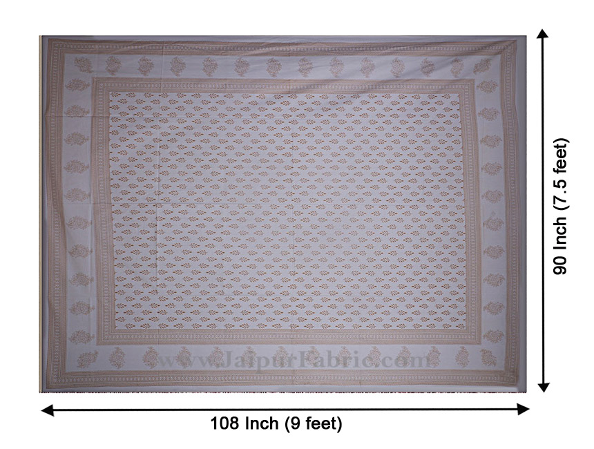 Double Bedsheet Off-white Base Golden Leafy Block Print