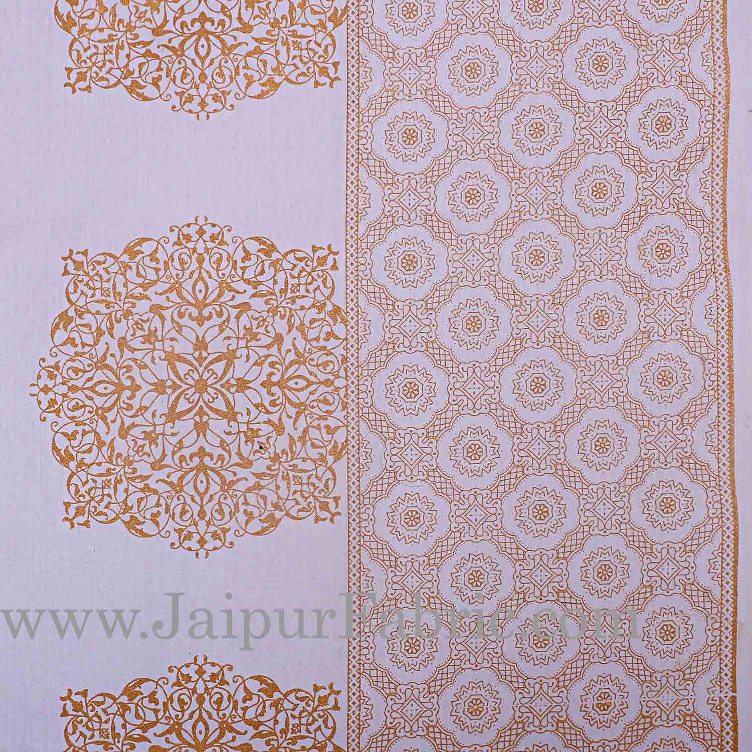 Double Bedsheet Offwhite Base Golden Rangoli Block Print