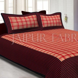 Black Border With Lining Check Pattern Cotton Double Bed Sheet