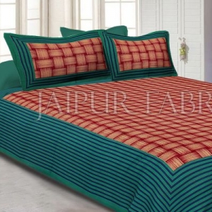 Green Border With Lining Check Pattern Cotton Double Bed Sheet