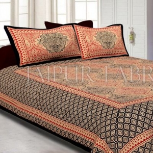 Black Border With Rangoli Pattern Cotton Double Bed Sheet