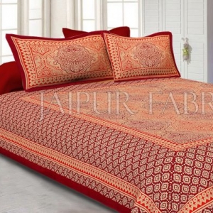 Maroon Border With Rangoli Pattern Cotton Double Bed Sheet