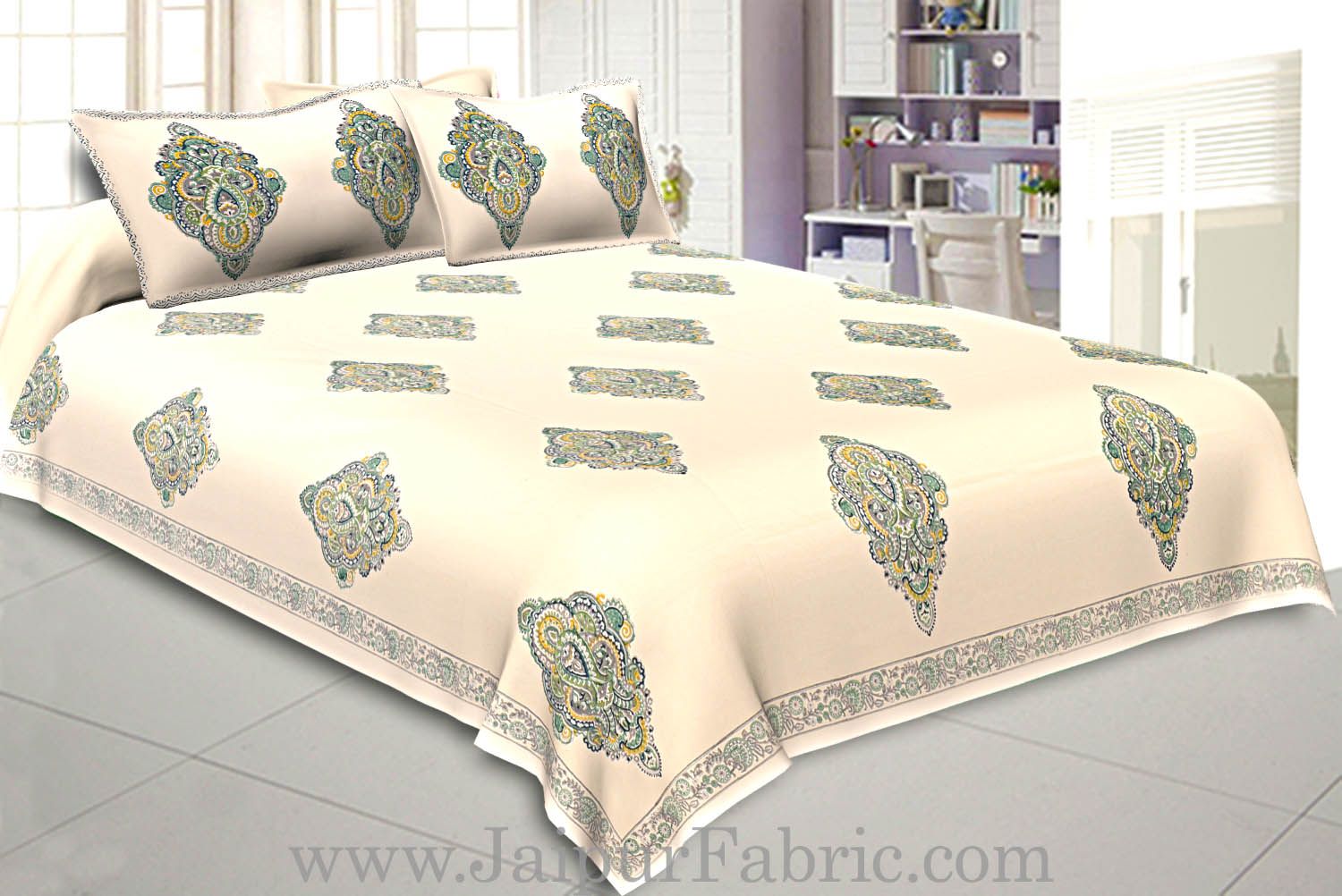 Double Bedsheet Smooth Touch Cotton Paisley Print With Two Pillow Cober