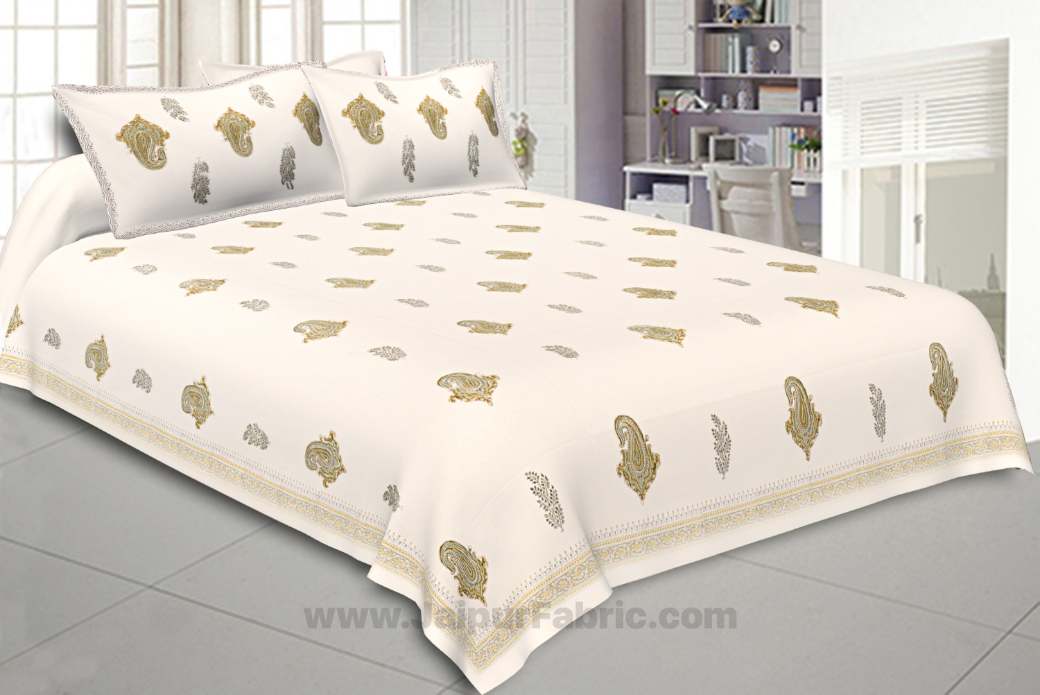 Double Bedsheet Smooth Cotton Paisley Print With Two Pillow Cover