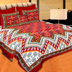 Maroon Border Red Base Zigzag Pattern Cotton Double Bed Sheet