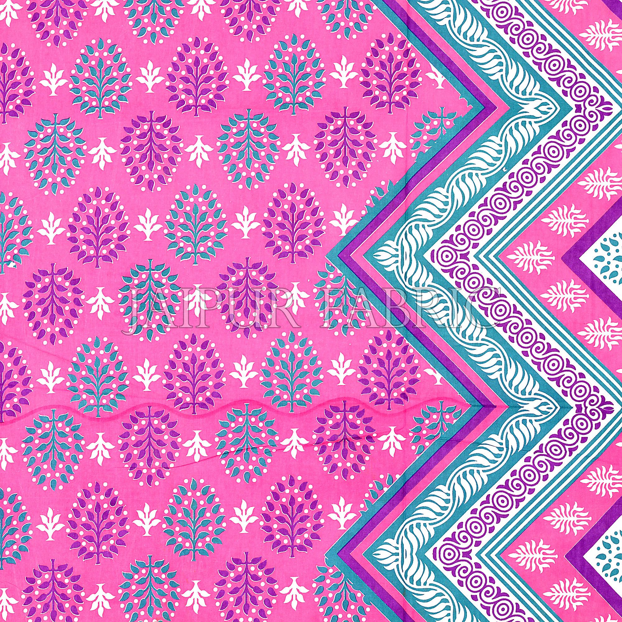 Pink Border Pink  Base Zigzag Pattern Cotton Double Bedsheet