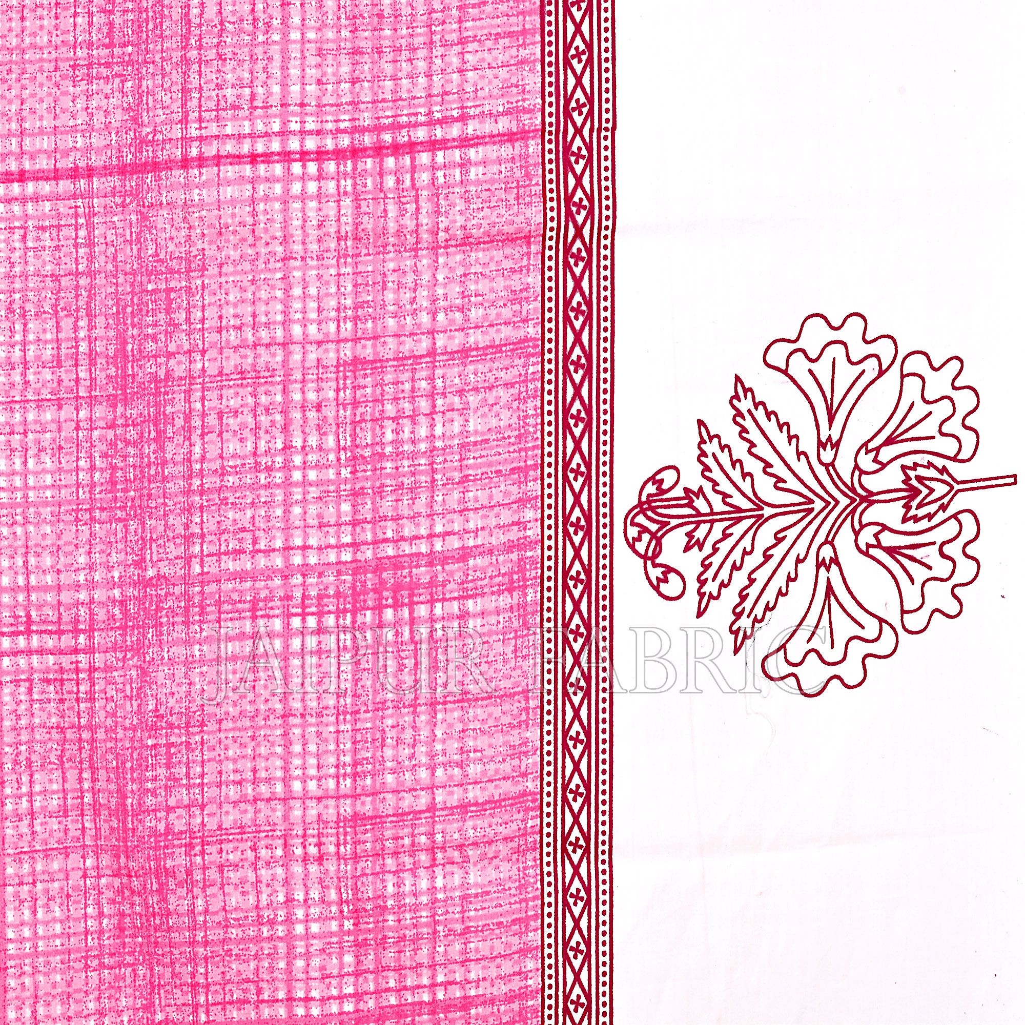 Pink Border With Cream And Pink Base Cotton Satin Hand Block Double Bedsheet