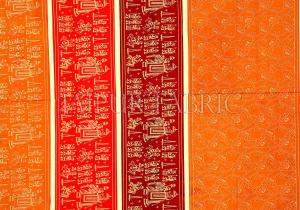 Orange Border Golden Barat In Rectangle Pattern Super Fine Cotton Double Bedsheet