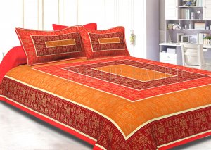 Orange Border Golden Barat In Rectangle Pattern Super Fine Cotton Double Bedsheet