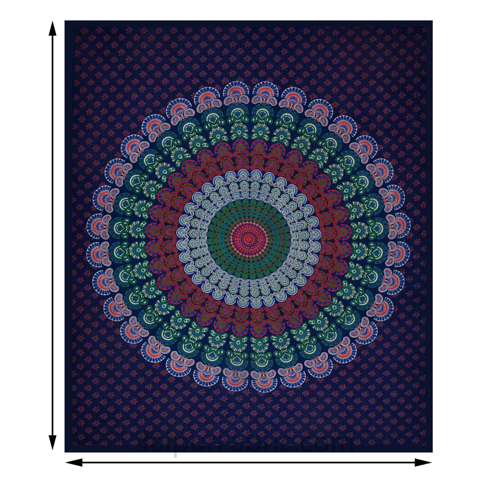 Indigo Blue Mandala Bedsheet Tapestry Floral Print With 2 Pillow Covers