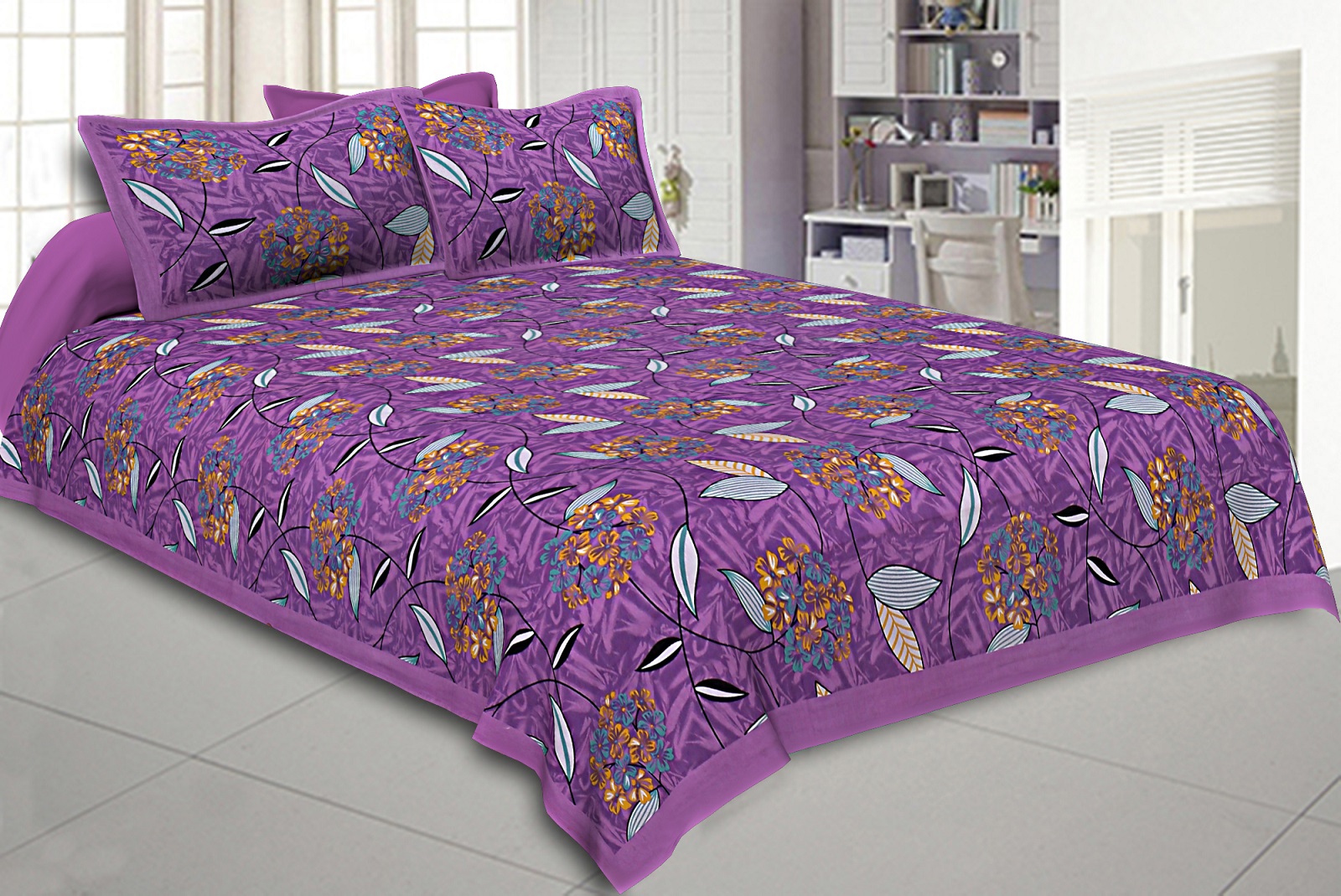 Purple Flowery Double Bedsheet