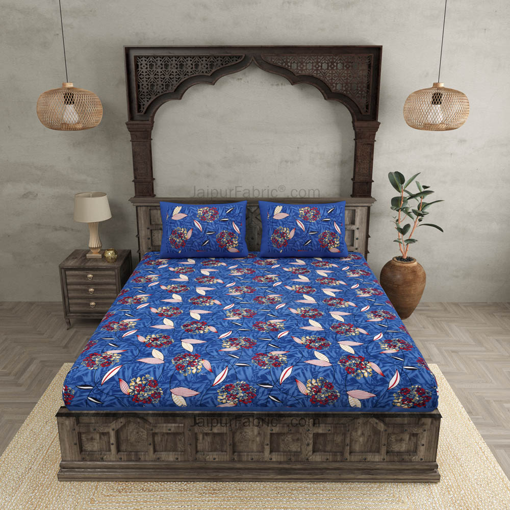 Royal blue Flowery Double Bedsheet