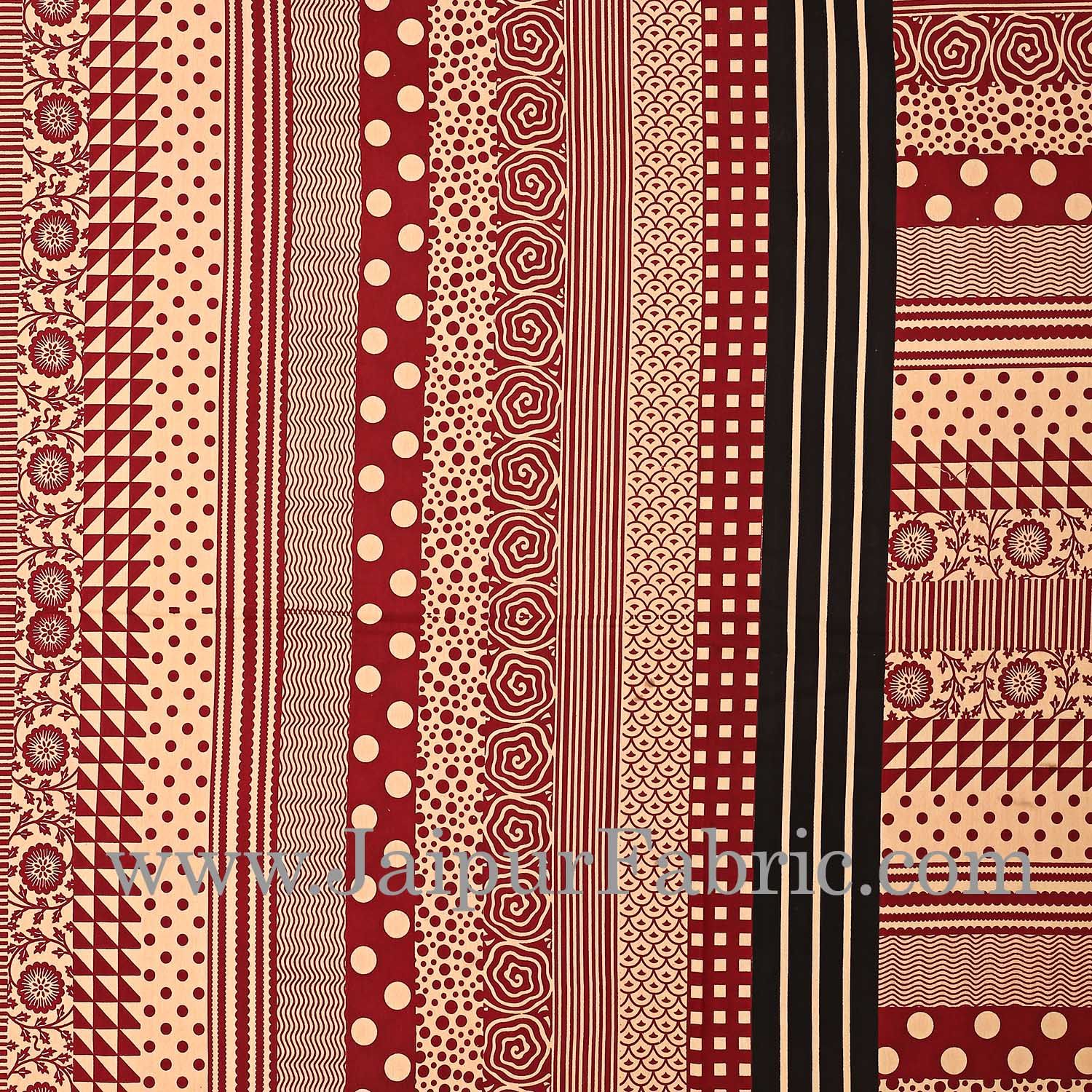 Maroon Border Cream Base  Rectangle Pattern With Black Lining In  Bagru Print Cotton Double Bedsheet