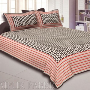 Black Border With Red And Cream Lining Black Base With Cream Flower Super Fine Cotton Double Bed Sheet