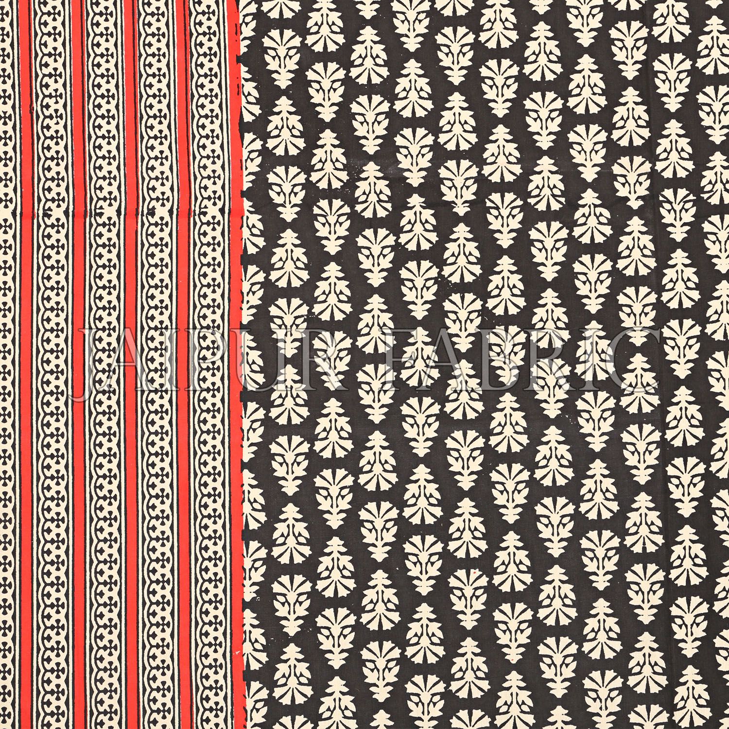 Black Border With Red And Cream Lining Black Base With Cream Flower Super Fine Cotton Double Bed Sheet