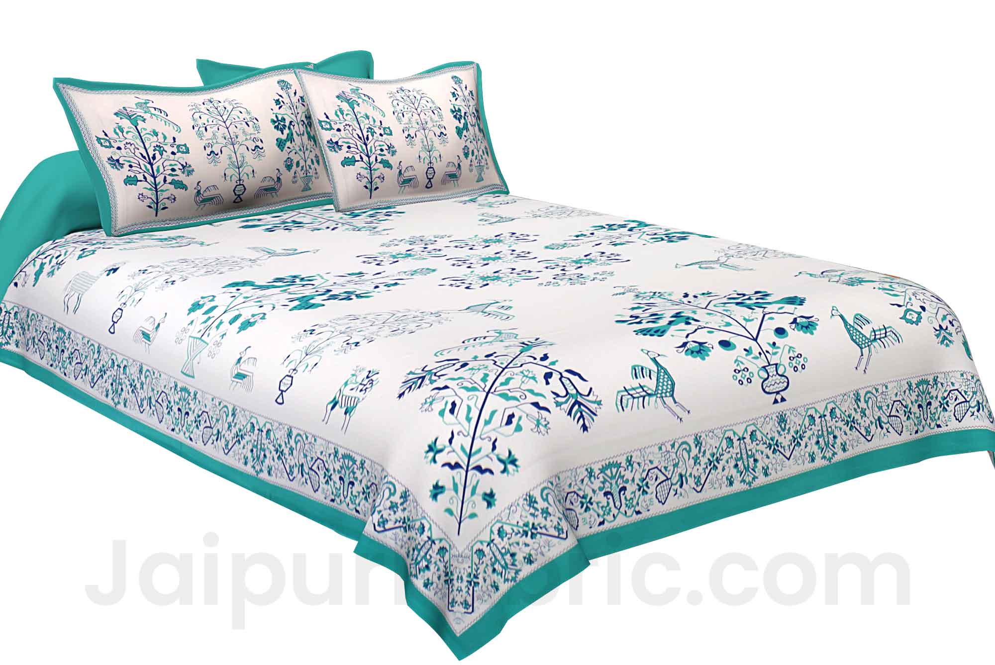 Seagreen Drawing Double Bedsheet