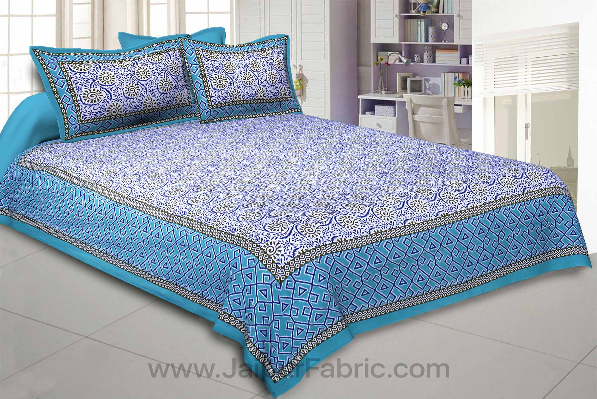 Blue Chakri Double Bedsheet