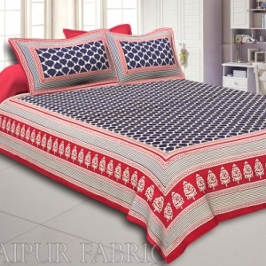 Red Border With Red And Cream Linning Cream Base Flower Super Fine Cotton Double Bed Shet