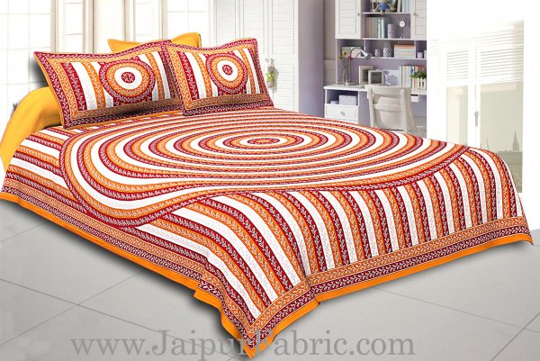 Orange Border Cream Base Circle Pattern With Silver Print Super Fine Cotton Doube Bed Sheet