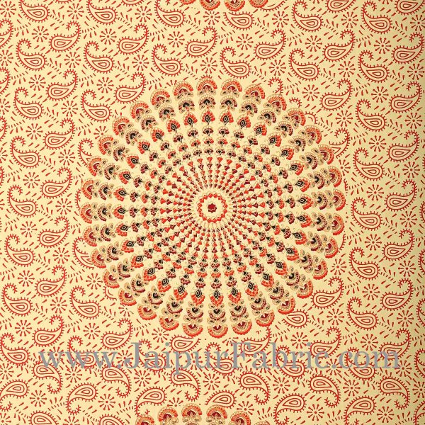 Orange Border Cream Base Rangoli Pattern With Golden Print Super Fine Cotton Double Bed Sheet