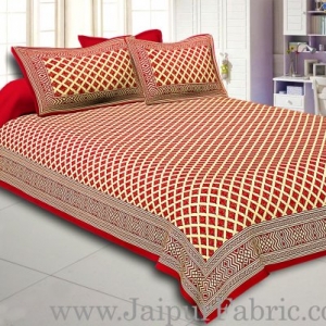 Maroon  Border Cream Base  Retro Pattern With Golden Print Super Fine Cotton Double Bed Sheet
