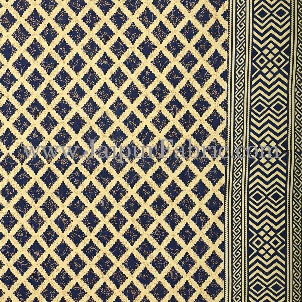 Blue Border Cream Base  Ratro Patternt With Golden Print Super Fine Cotton Doubelbed Sheet