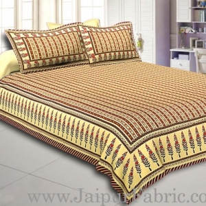 Multi Colored Border Cream Base With Maroon Strip Pattern With Golden Print Super Fine Cotton  Double Bed Sheet