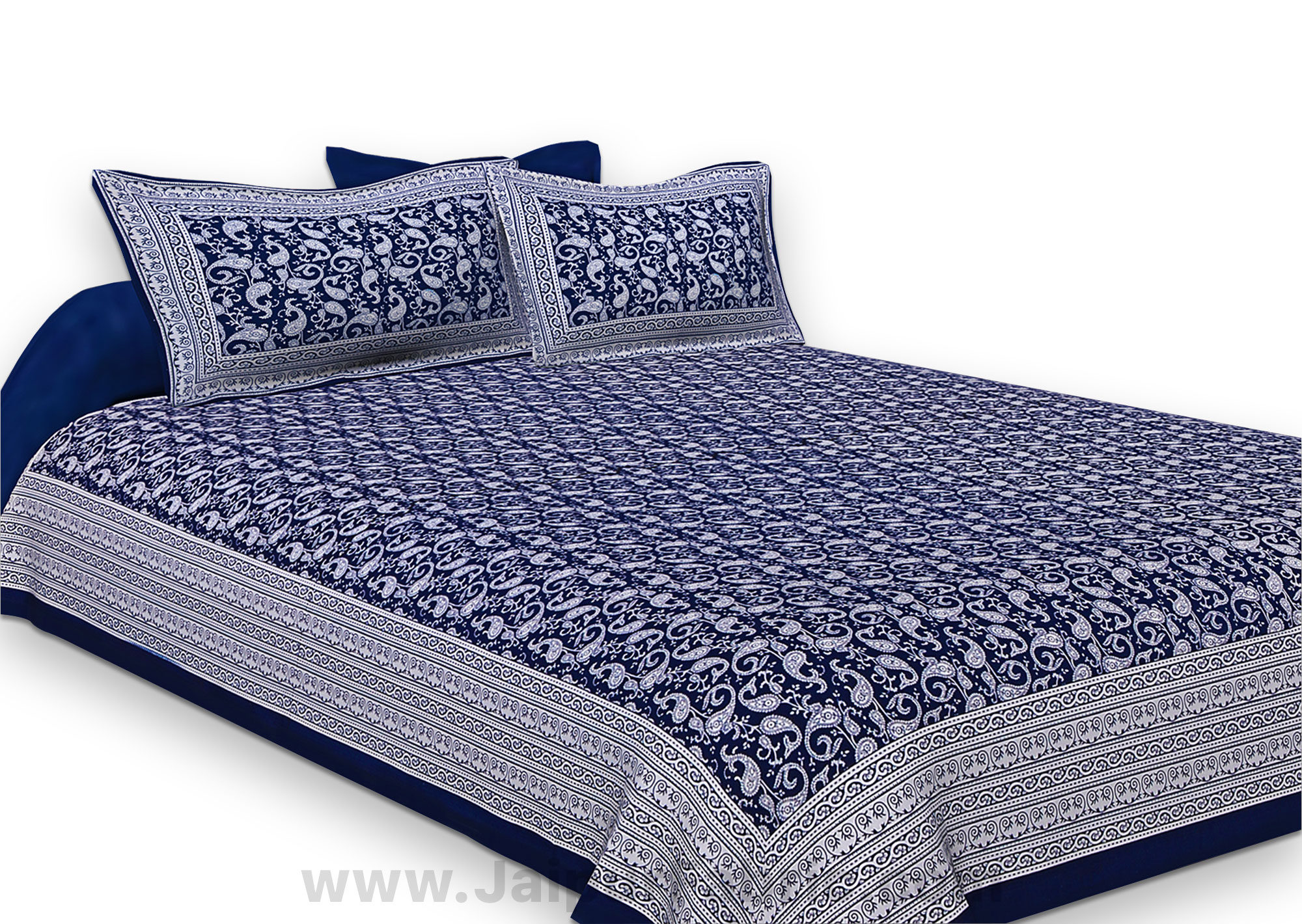 Navy Blue Border Base Karry Design Super Fine Cotton Double Bedsheet
