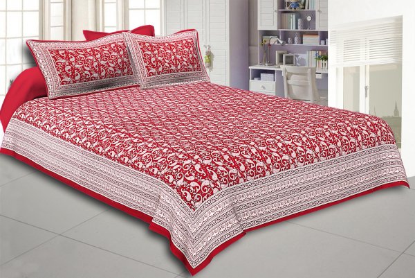 Maroon Border Base Karry Design Super Fine Cotton Double Bedsheet