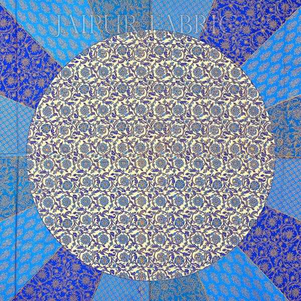 Firozi Border Cream Circle Flower And chakri Pattern With Golden Print Super Fine Cotton Double Bedsheet