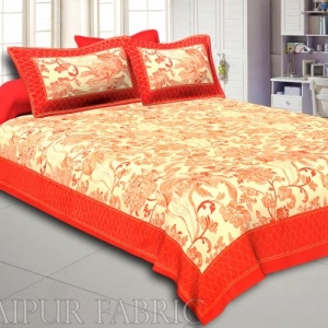 Orange Border With Cream Base Golden Pattern Super Fine Cotton  Double Bedsheet