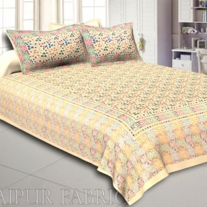 Cream Base Satrangi Gold Print With Flower And Rangoli Pattern  Super Fine Double Bedsheet