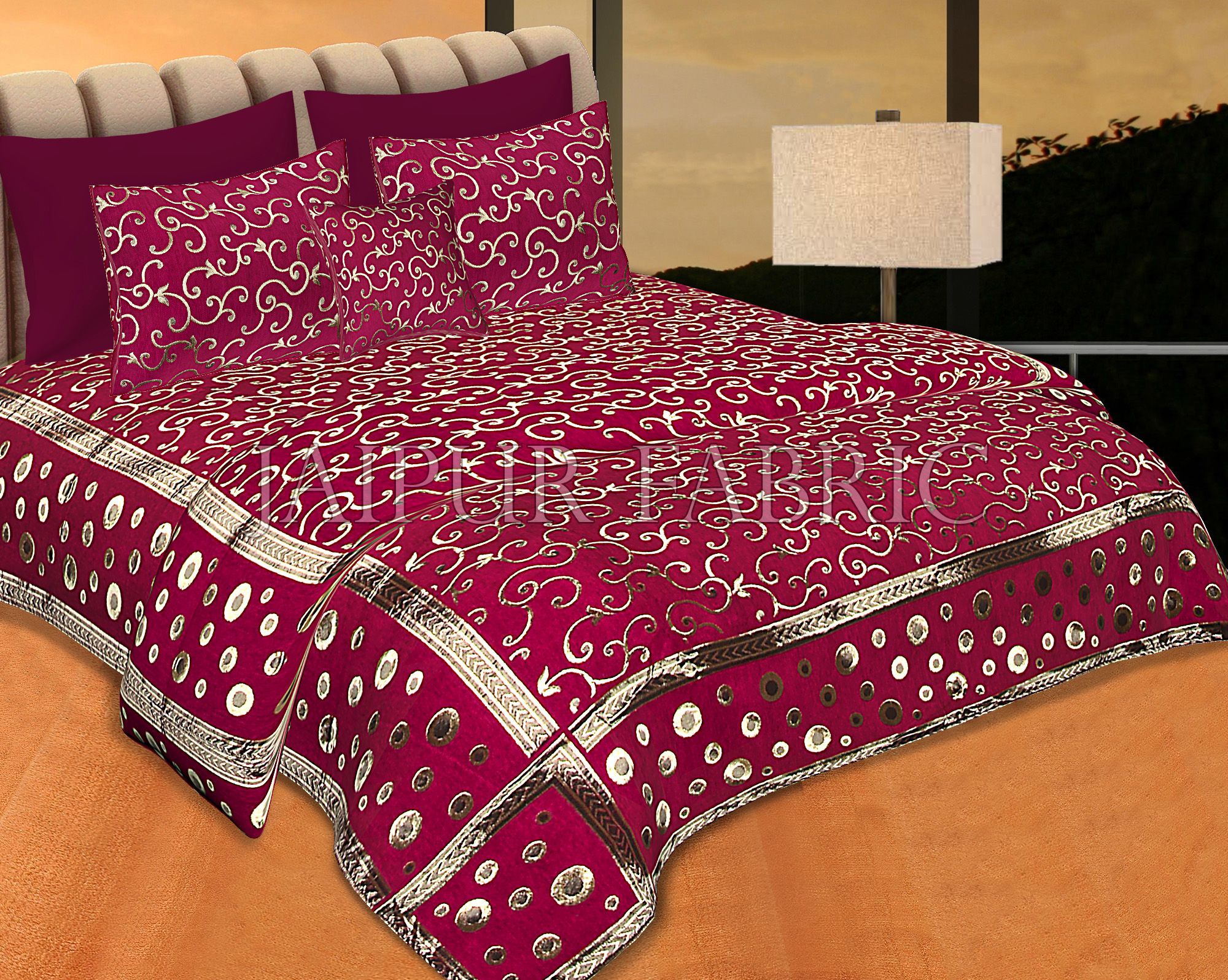 Magenta Color Tropical Design Festive Double Bed Sheet