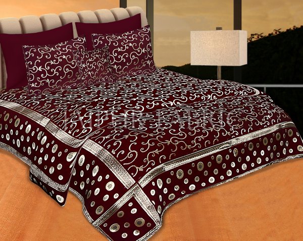 Mahroon Color Tropical Design Festive Double Bed Sheet