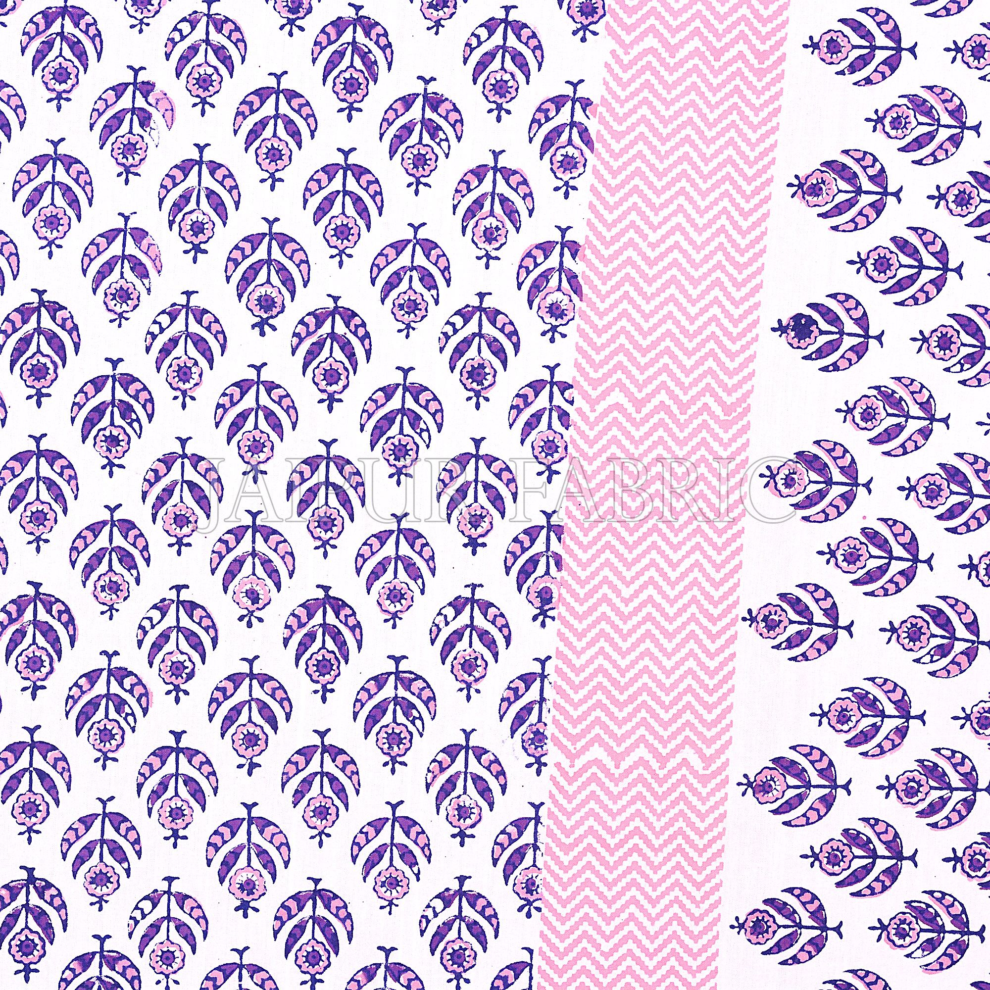 Purple Color Handmade Block Print on white base Double Bed Sheet with Two Pillow Covers
