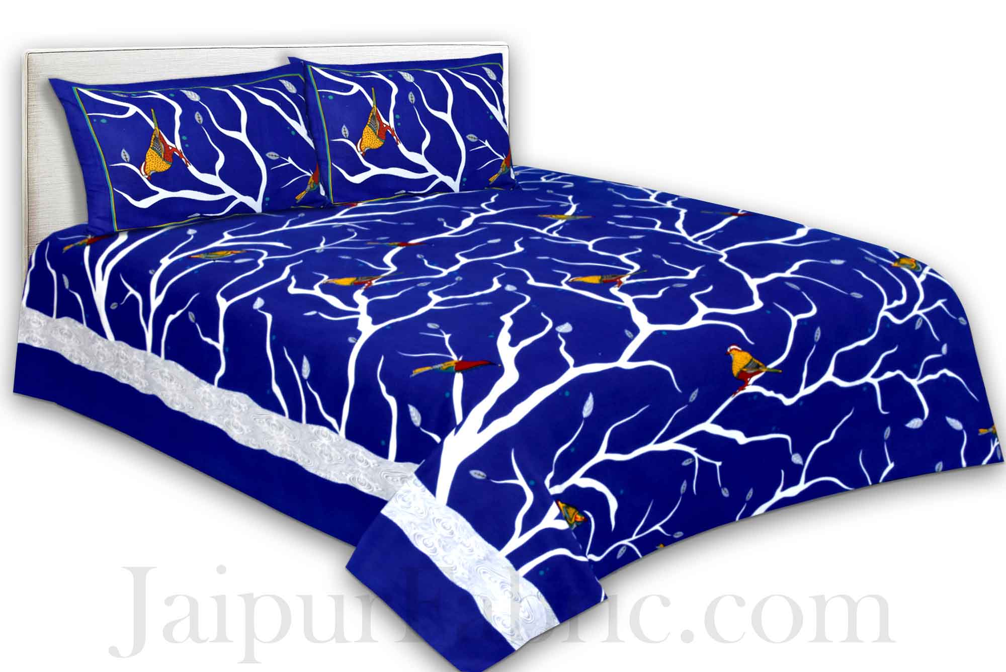 Double Bedsheet Indian Sparrow Blue Color With 2 Pillow covers