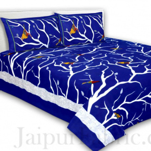 Double Bedsheet Indian Sparrow Blue Color With 2 Pillow covers