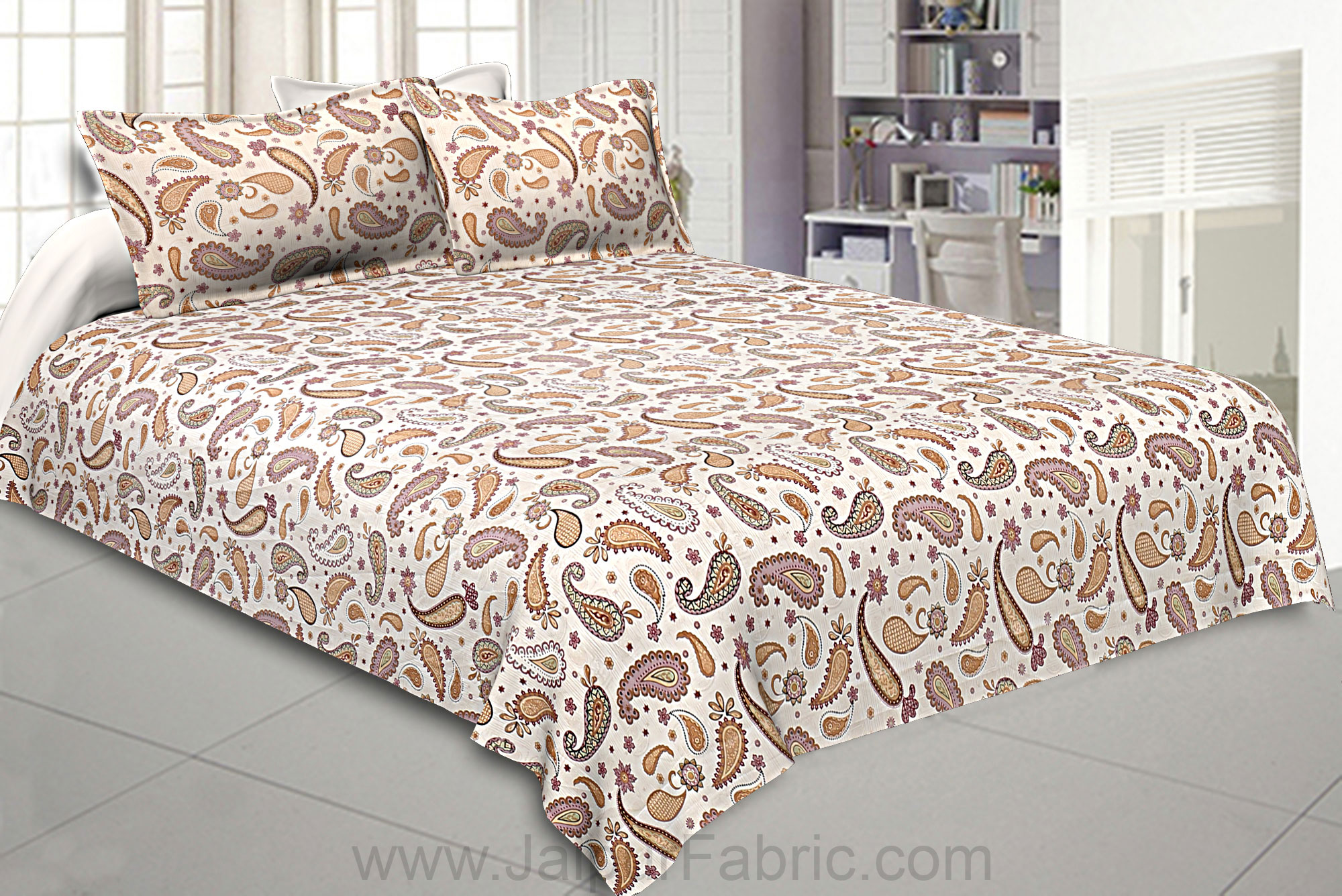 Bed in a Bag Paisley Creamish Pink Double BedSheet Comforter Combo