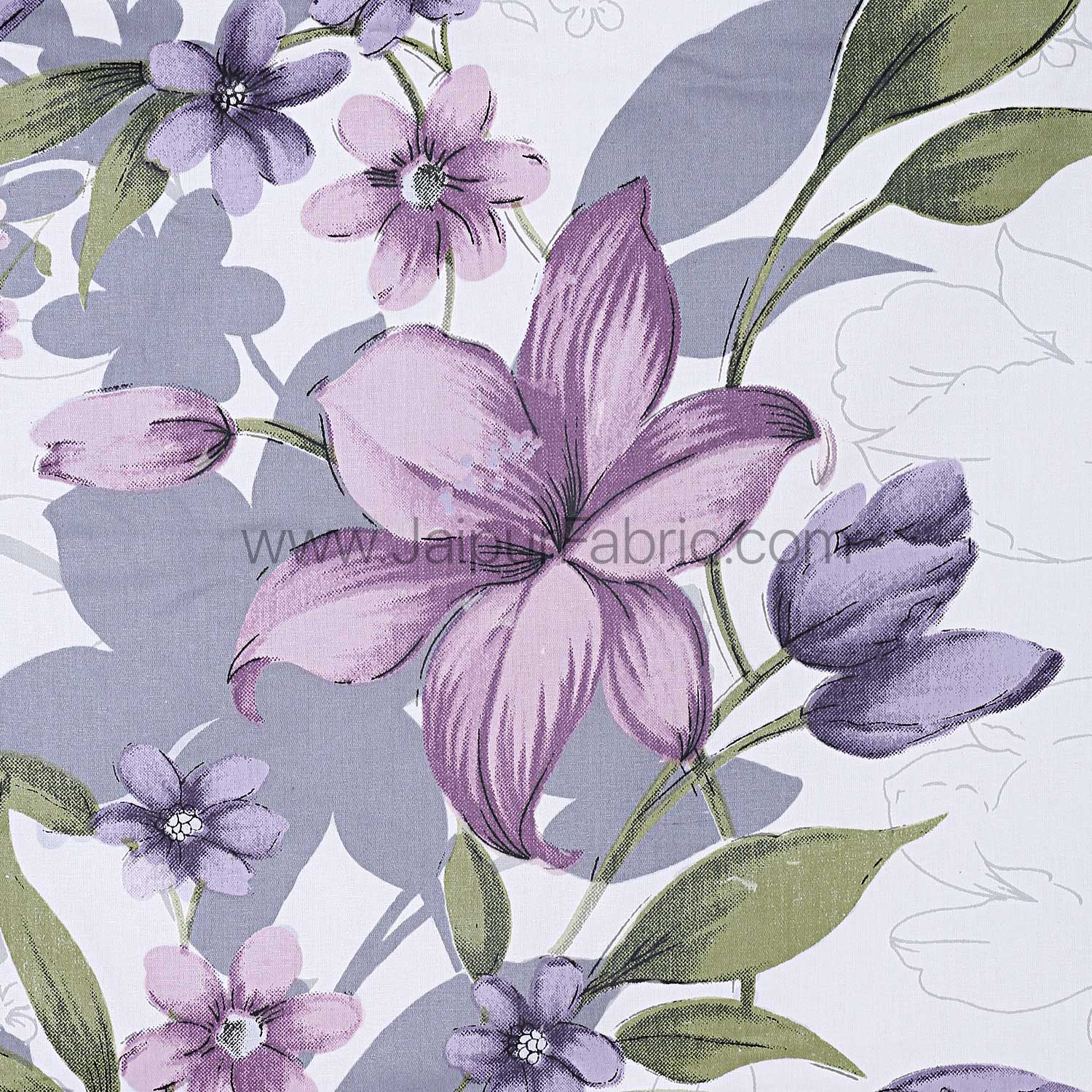 Single Bedsheet Twill Cotton Lilac Purple Floral Motif Print