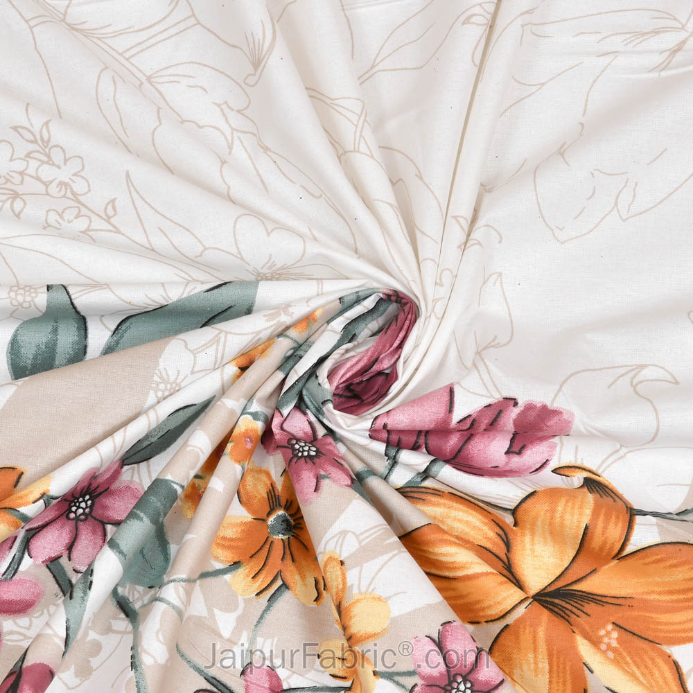 Double Bedsheet Twill Cotton Fuchsia Pink Floral Motif Print