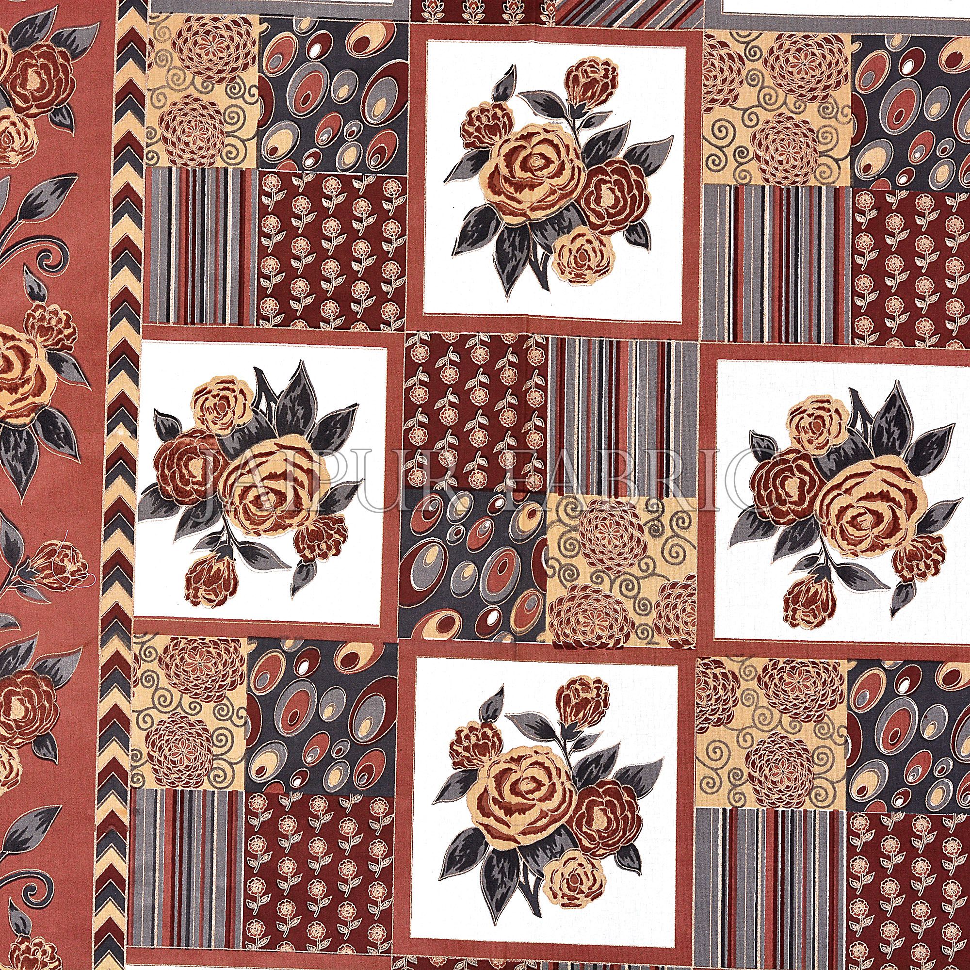 Beige Color Floral Print Square Design Cotton Double Bed Sheet