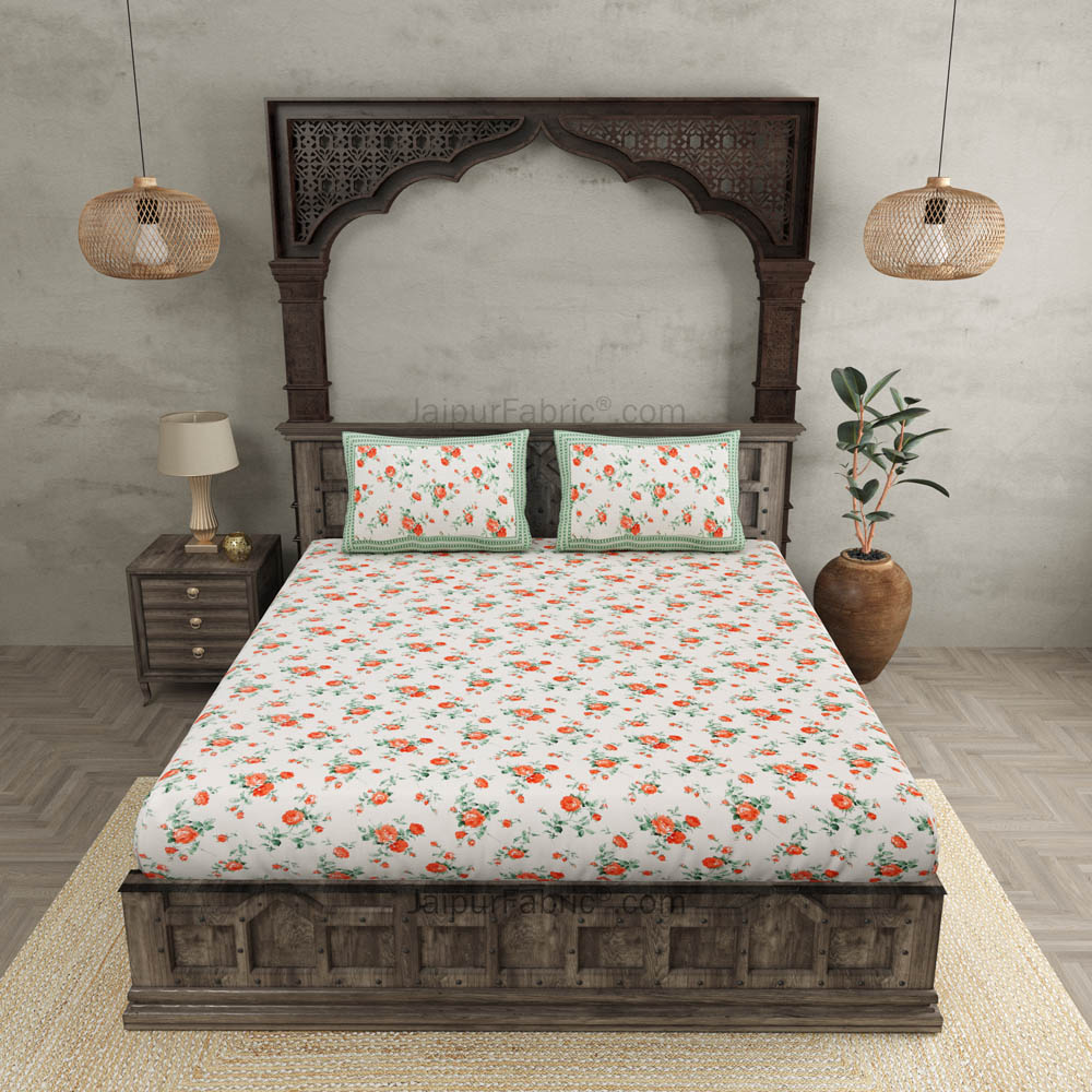 Pure Cotton 240 TC Double bedsheet in green bouquet print