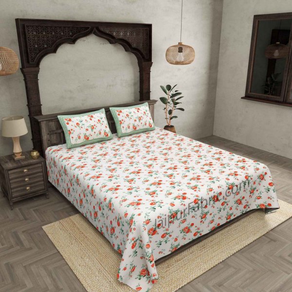 Pure Cotton 240 TC Double bedsheet in green bouquet print