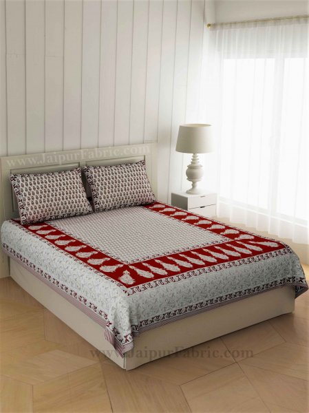 Double Bedsheet Sindoori Red Printed Cotton 2 Pillow Cover